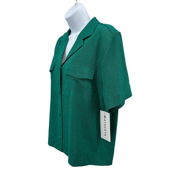 Athleta Echo Short Sleeve Button-Up Blouse Med Green Quick Dry Performance Top - Picture 6 of 12